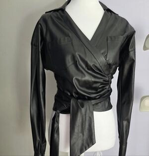 New York & Company Black Faux Leather Detail Top